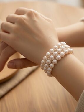 Genuine 3-Strand White Pearl Bracelet Elegant Stretch Stack